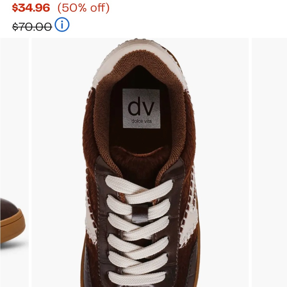 DV by Dolce Vita Brown Leather Sneakers with Cream Accent - Picture 4 of 4
